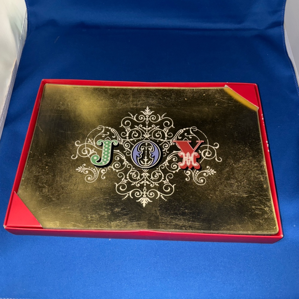 Christmas Holiday Themed Glass Serving Tray Platter “ JOY”  7 By 10 NIP